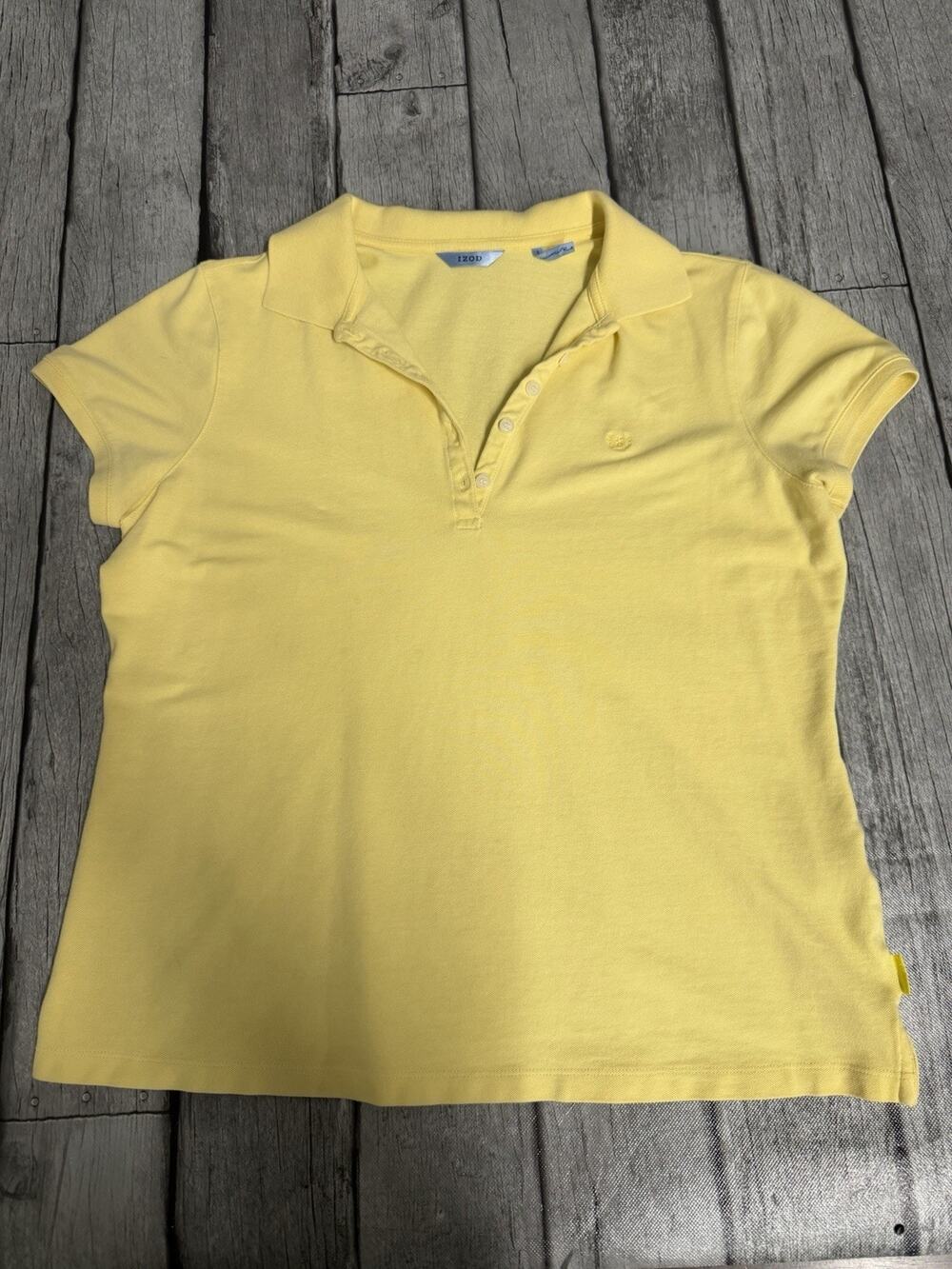 Women’s IZOD Polo Shirt Lt Yellow SS Sz Medium Preppy Classic Y2K Vibes